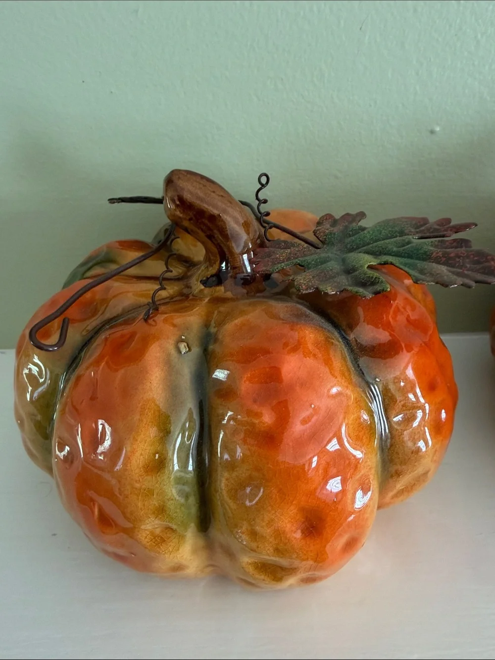 Set of 2 ceramic Pumpkins Halloween decor